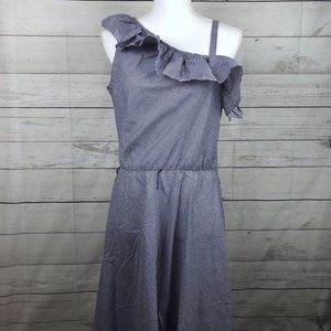 Vintage Blue Gingham One Shoulder Midi Dress